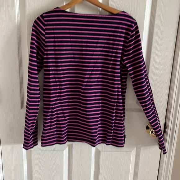 J. Crew Navy & Pink Striped Boat Neck Long Sleeve Top Size Small - Picture 3 of 5